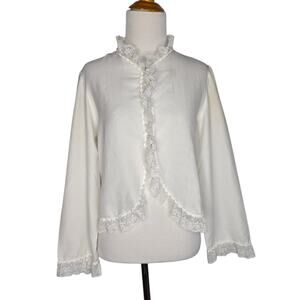 Vintage Edwardian Style Blouse Coquette White Lace Lolita Cropped Medium